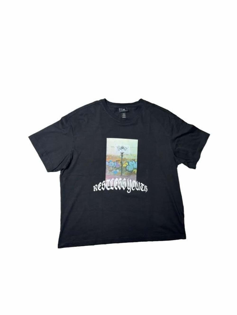 H&M Restless Youth Basketball Court Graphic T-Shirt Black Size XL